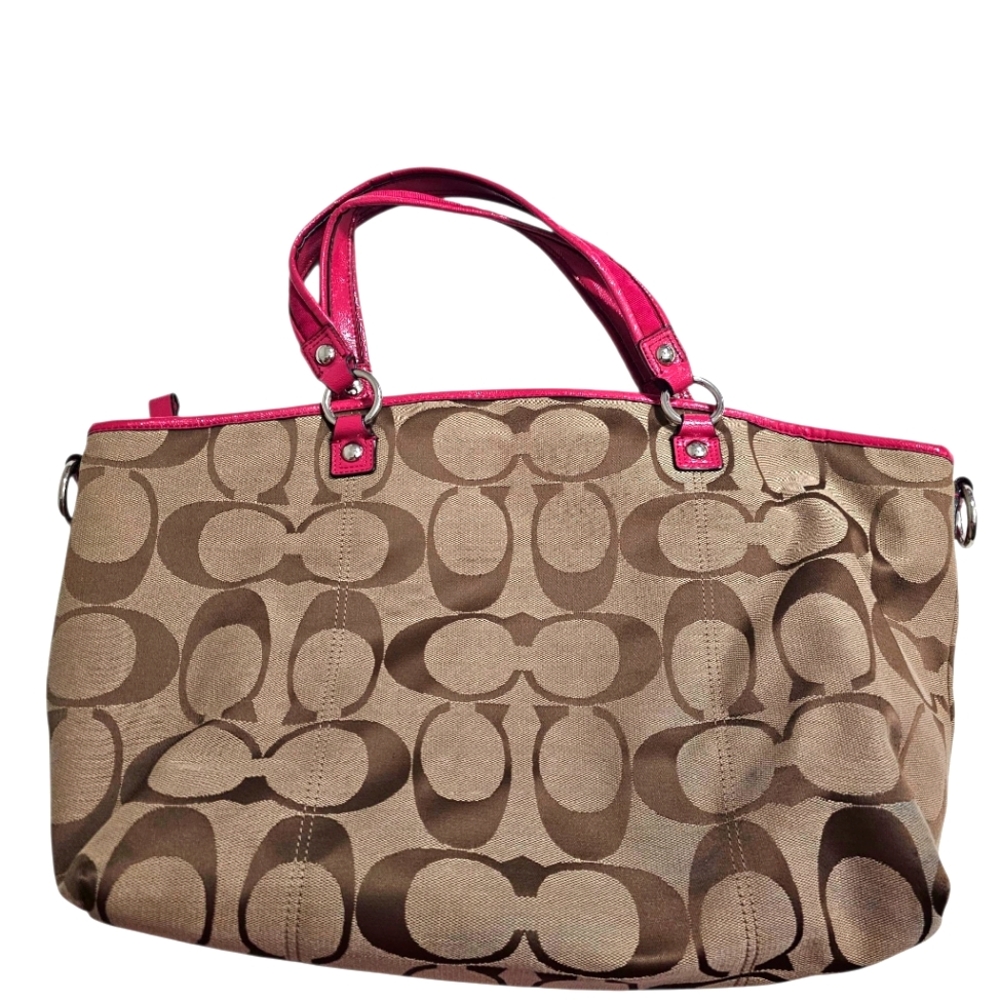 Coach Tan and Pink Signature Tote - Picture 3 of 16
